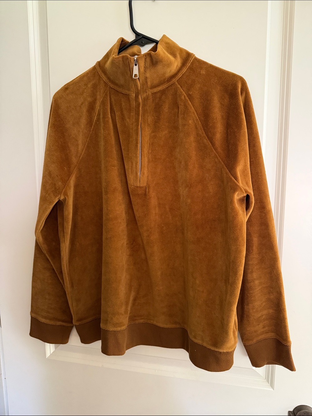 Madewell Half-Zip Velour Pullover in Warm Camel size S